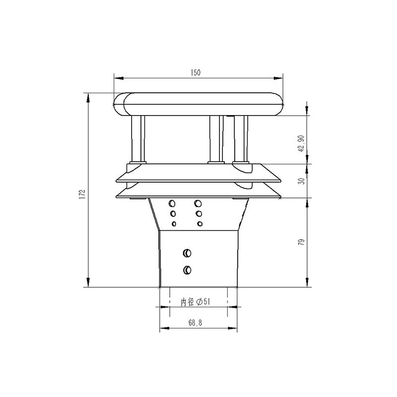 超聲波風速風向傳感器產品尺寸圖 超聲波風速風向傳感器產品尺寸圖
